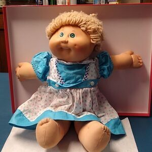Vintage Cabbage Patch 1982 Curly Yarn Hair Green Eyes Stain on Back Doll